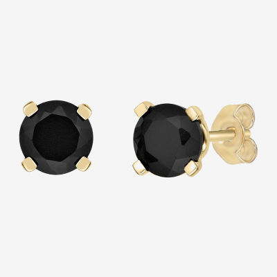 Genuine Black Onyx 14K Gold 5mm Round Stud Earrings