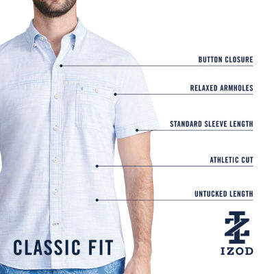 IZOD Saltwater Chambray Mens Classic Fit Short Sleeve Button-Down Shirt