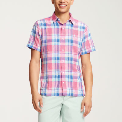 IZOD Madras Mens Classic Fit Short Sleeve Plaid Button-Down Shirt