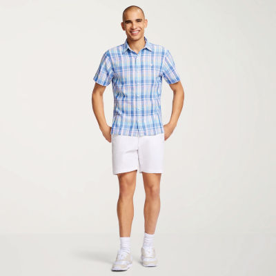 IZOD Madras Mens Classic Fit Short Sleeve Plaid Button-Down Shirt