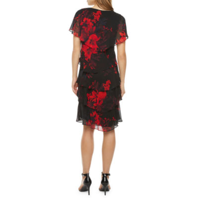 S. L. Fashions Womens Short Sleeve Embellished Floral Shift Dress