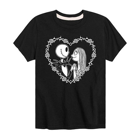 Disney Collection Little & Big Girls Crew Neck Short Sleeve Nightmare Before Christmas Graphic T-Shirt, Medium, Black