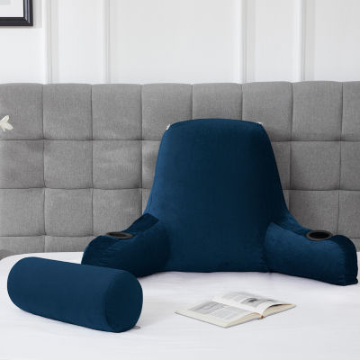 Sweet Home Collection™ Large Oversized Reading and Bed Rest Pillow with Cup Holders and Detachable Neck Roll