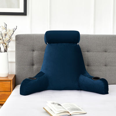 Sweet Home Collection™ Large Oversized Reading and Bed Rest Pillow with Cup Holders and Detachable Neck Roll