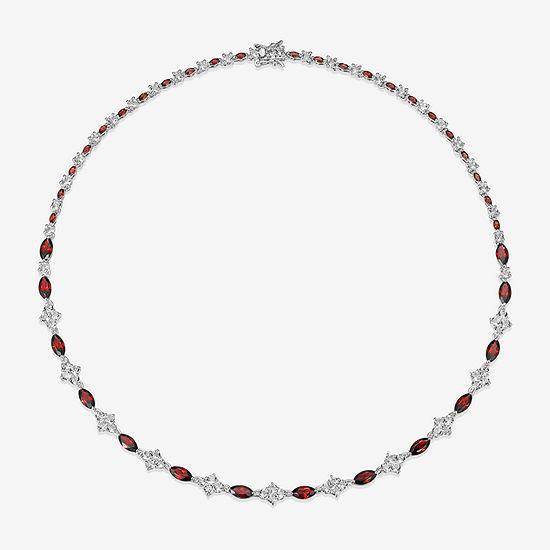 Womens Genuine Red Garnet Sterling Silver Strand Necklace