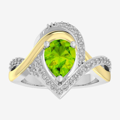 Womens Genuine Green Peridot 10K Gold Over Silver Cocktail Ring