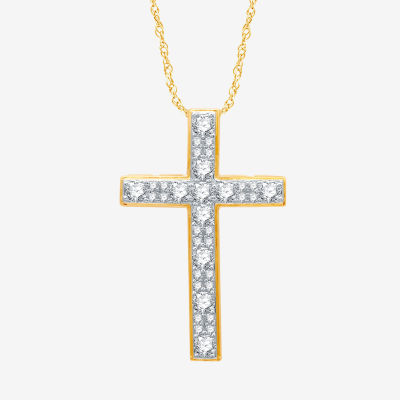 (H-I / I1) Womens 1 CT. T.W. Lab Grown Diamond 14K Gold Over Silver Cross 18 Inch Pendant Necklace