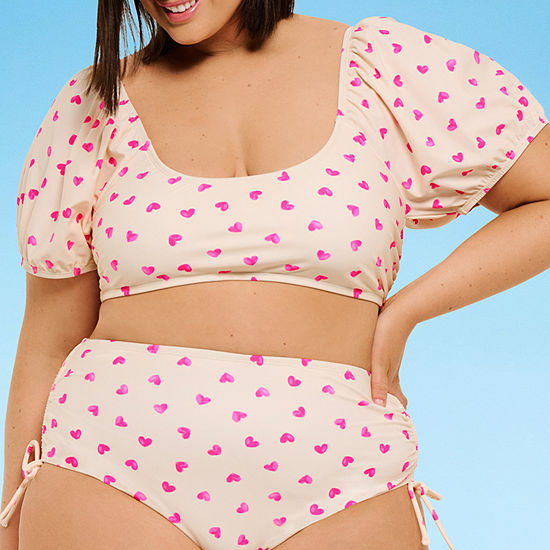 Decree Adjustable Straps Hearts Bralette Bikini Swimsuit Top Juniors Plus