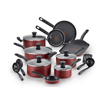 T-Fal Initiatives 18-pc. Aluminum Non-Stick Cookware Set, Color: Red -  JCPenney