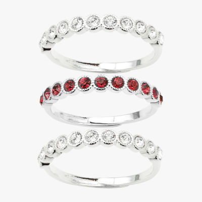 Sparkle Allure Adjustable Womens Red Crystal Pure Silver Over Brass Round Eternity Ring Set