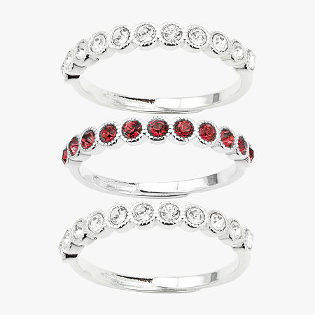 Sparkle Allure Adjustable 3-pc. Crystal Pure Silver Over Brass Round Ring Sets, One Size, January