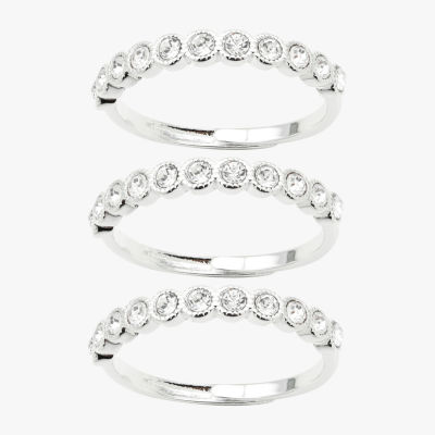 Sparkle Allure Adjustable 3-pc. Crystal Pure Silver Over Brass Round Ring Sets