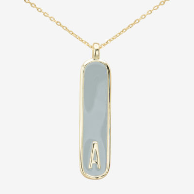 Sparkle Allure Initial 14K Gold Over Brass 16 Inch Link Bar Oval Pendant Necklace