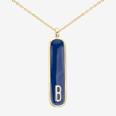 Sparkle Allure Initial 14K Gold Over Brass 16 Inch Link Bar Oval Pendant Necklace