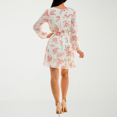 Premier Amour Floral Clip-Dot Long Sleeve Fit + Flare Dress