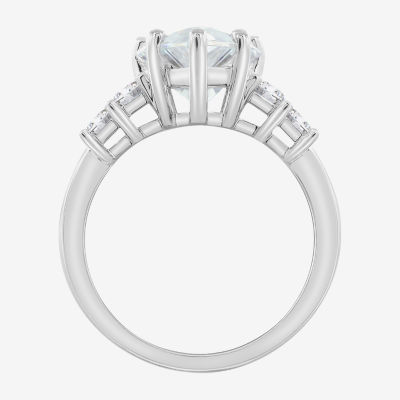Diamonart Womens Cubic Zirconia Sterling Silver Pear Side Stone Engagement Ring