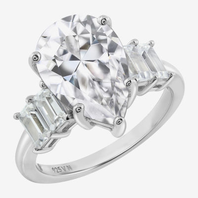 Diamonart Womens White Cubic Zirconia Sterling Silver Pear Side Stone Engagement Ring