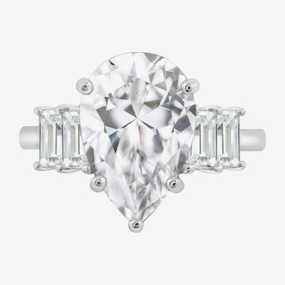 Diamonart Womens Cubic Zirconia Sterling Silver Pear Side Stone Engagement Ring