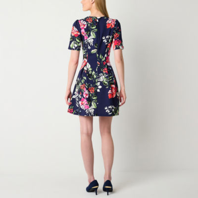 Jessica Howard Womens 3/4 Sleeve Floral Fit + Flare Dress