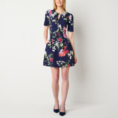 Jessica Howard 3/4 Sleeve Floral Fit + Flare Dress
