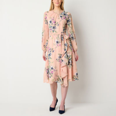 Jessica Howard Long Sleeve Floral Midi Fit + Flare Dress