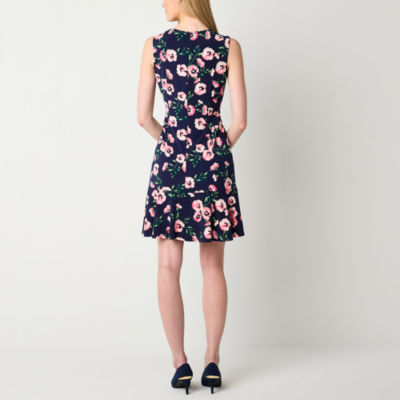 Jessica Howard Womens Sleeveless Floral Fit + Flare Dress