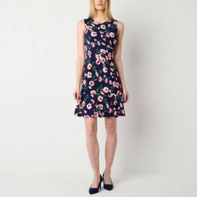 Jessica Howard Womens Sleeveless Floral Fit + Flare Dress