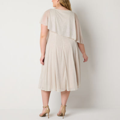 Danny & Nicole Plus Short Sleeve Shimmer Midi Fit + Flare Dress