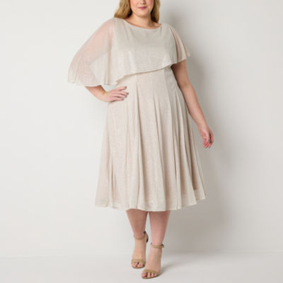 Danny & Nicole Plus Short Sleeve Midi Fit + Flare Dress