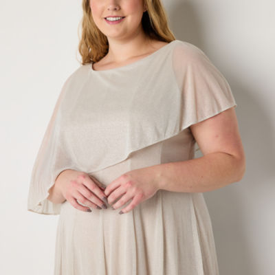 Danny & Nicole Plus Short Sleeve Shimmer Midi Fit + Flare Dress