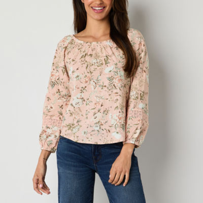 Frye and Co. Womens Round Neck 3/4 Sleeve Blouse