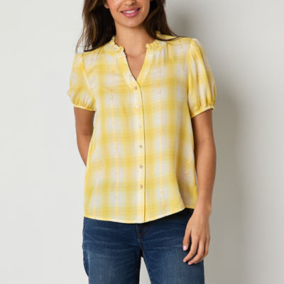 Frye and Co. Womens Y Neck Short Sleeve Blouse