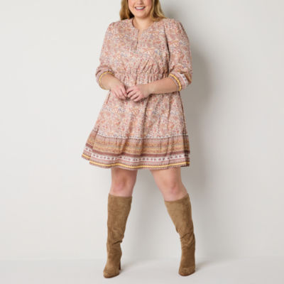 Frye and Co. Plus 3/4 Sleeve Paisley Fit + Flare Dress