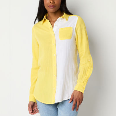 St. John's Bay Womens Long Sleeve Regular Fit Button-Down Shirt