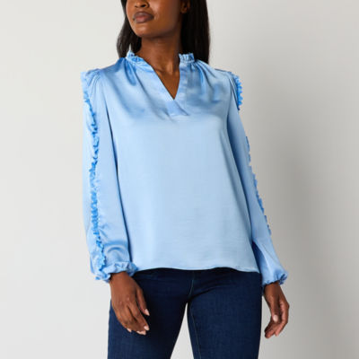 Ryegrass Womens Y Neck Long Sleeve Blouse