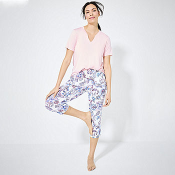 Jaclyn Womens 2-pc. V-Neck Short Sleeve Capri Pajama Set - JCPenney