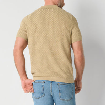mutual weave Mens Short Sleeve Pullover Knitted Polo Sweater