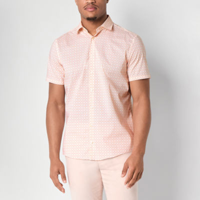 J. Ferrar Slim Mens Fit Short Sleeve Geometric Button-Down Shirt