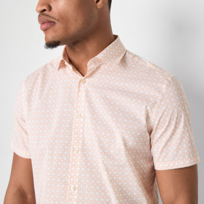 J. Ferrar Slim Mens Fit Short Sleeve Geometric Button-Down Shirt
