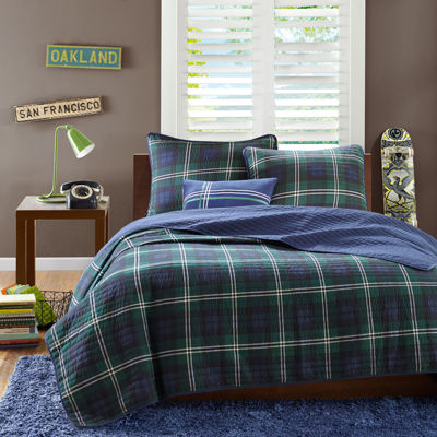 Intelligent Design Cameron Plaid Quilt Set with Throw Pillow