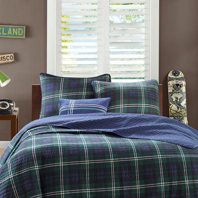 Intelligent Design Cameron Plaid Quilt Set with Throw Pillow