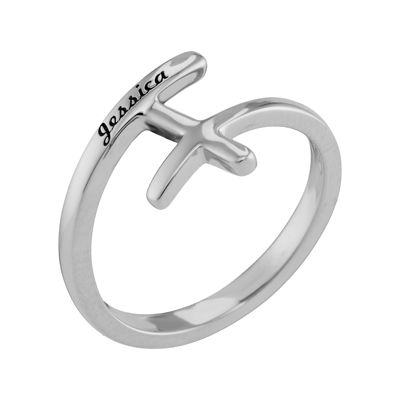 Personalized 10K Gold Sideways Cross Name Ring