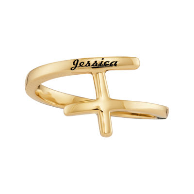 14K Solid Yellow Gold Cross Ring