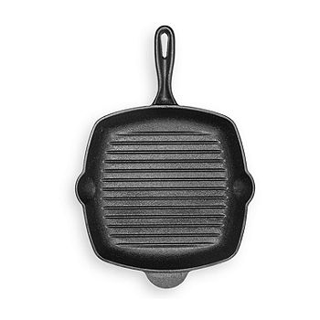 MegaChef 11 Square Enamel Cast Iron Grill Pan with Matching Grill Press in Blue