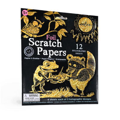 Eeboo Foil Scratch Art Papers, 15 Holographic Sheets And Bamboo Stylus