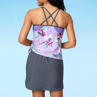 Free Country Stretch Fabric Floral Tankini Swimsuit Top