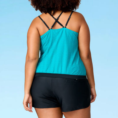 Free Country Womens Built In Bra Stretch Fabric Floral Plus Tankini Swimsuit Top