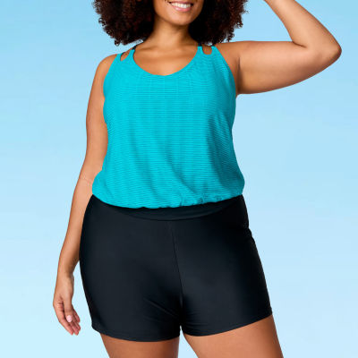 Free Country Womens Built In Bra Stretch Fabric Floral Plus Tankini Swimsuit Top