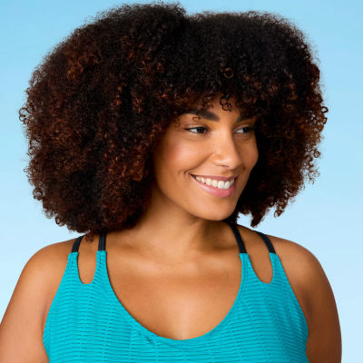 Free Country Womens Built In Bra Stretch Fabric Floral Plus Tankini Swimsuit Top