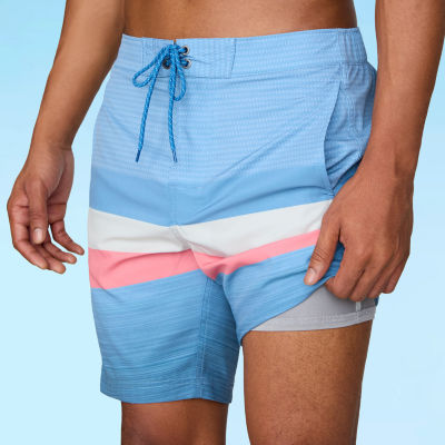 Free Country Mens Drawstring Waist Quick Dry Striped Board Shorts